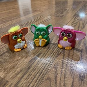 3 McDonalds Furby Happy Meal Toy 1998 Orange Pink & Green